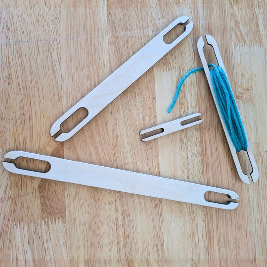 Deep Mouthed Wooden Shuttle Stick Set - 4 Weaving Shuttles