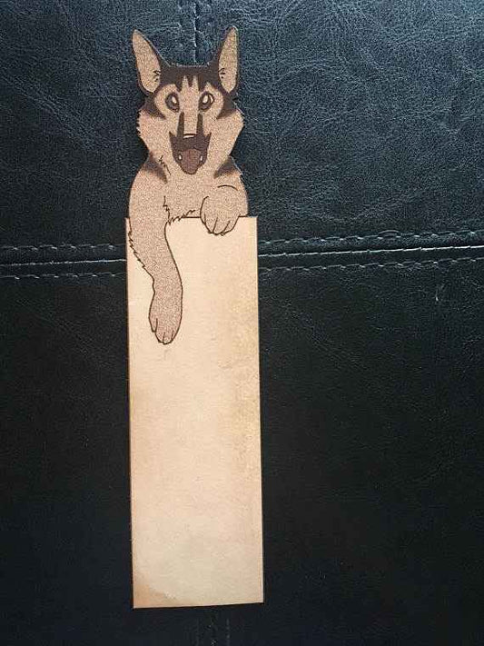 Adorable GSD leather bookmark.