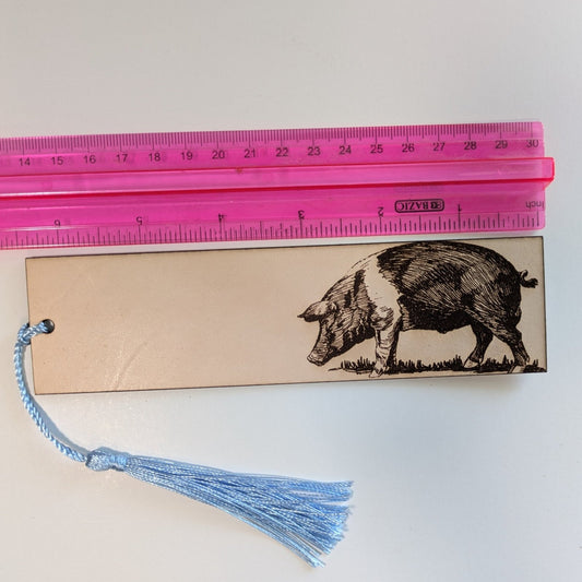 leather pig bookmark next to a ruler Leather Pig or Hog Bookmark Bookmarks Raven King Crafts
