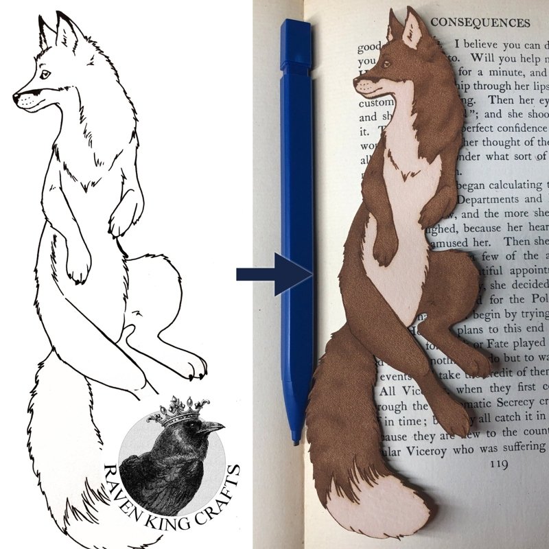 Image of our fox line art being turned into a bookmark.