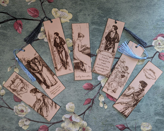 Jane Austen themed leather bookmark collection. Mr. Darcy & Elizabeth Bennet Leather Bookmarks - Pride and Prejudice Leather Bookmarks Bookmarks Raven King Crafts