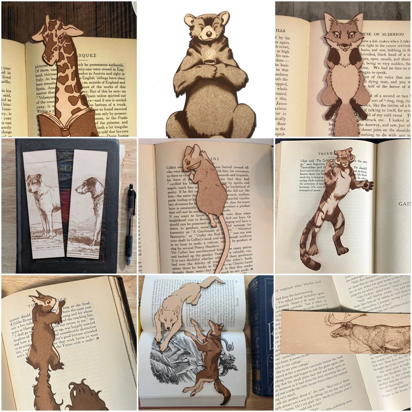A collage of some of our animal leather bookmarks. Platypus - Leather Bookmark Bookmarks Raven King Crafts
