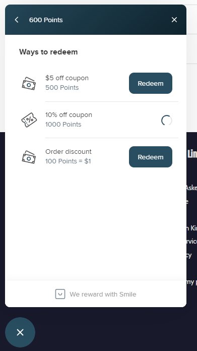 Shows different ways to redeem points on Raven King Crafts.com