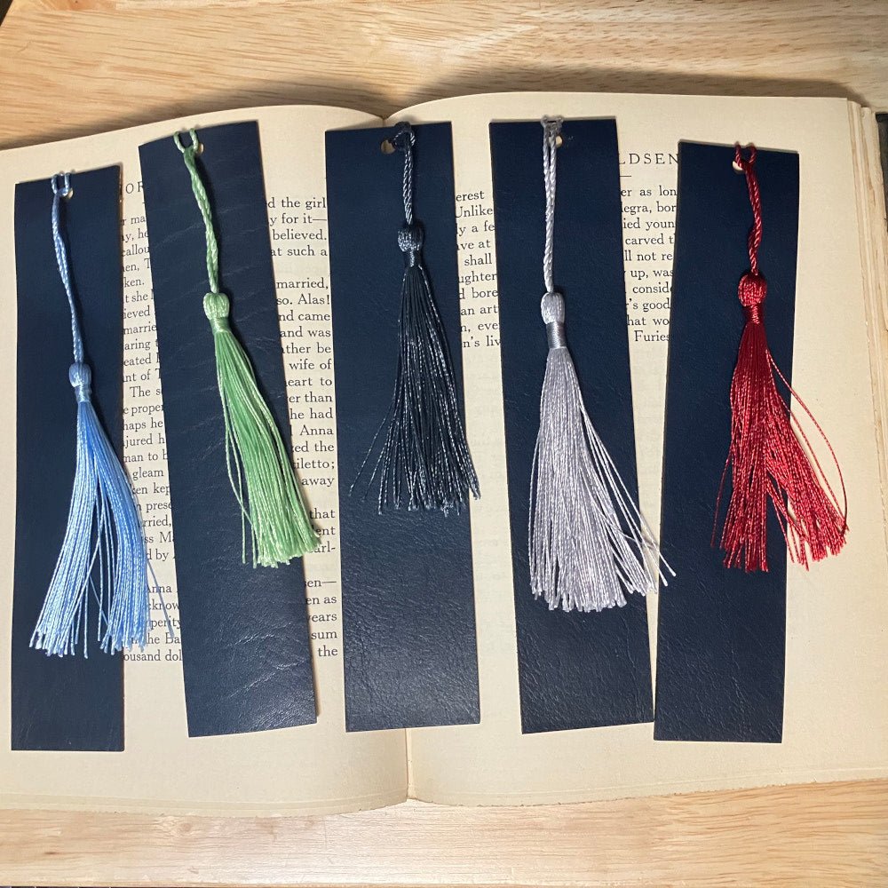 Dark Blue Leather Bookmark with Tassel – Raven King Crafts
