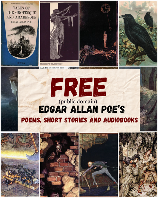 Collage of free - public domain- Edgar Allan Poe poems, short stories and books