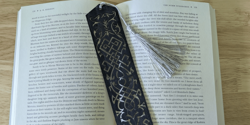 Dark Blue Leather Cutout Bookmark Added - Raven King Crafts