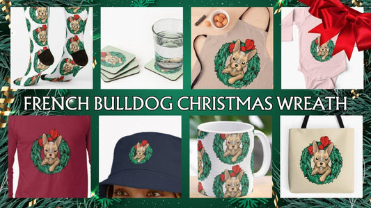 French Bulldog puppy popping out of a Christmas wreath! - Raven King Crafts