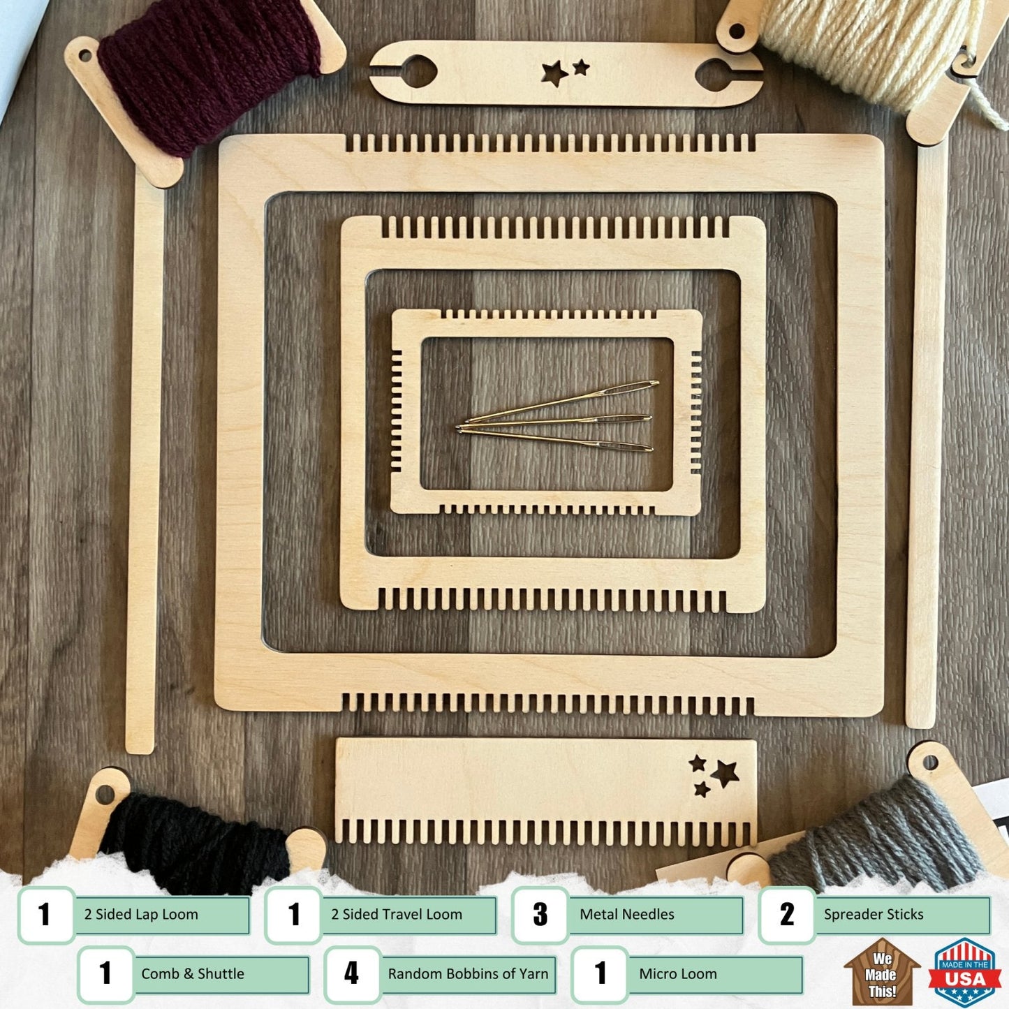 Travel Loom and Lap Loom Kit with yarn and accessories 1/4" Thick Lap Loom, Travel Loom and Tiny Loom Kit with yarn and accessories Art & Crafting Materials Raven King Crafts