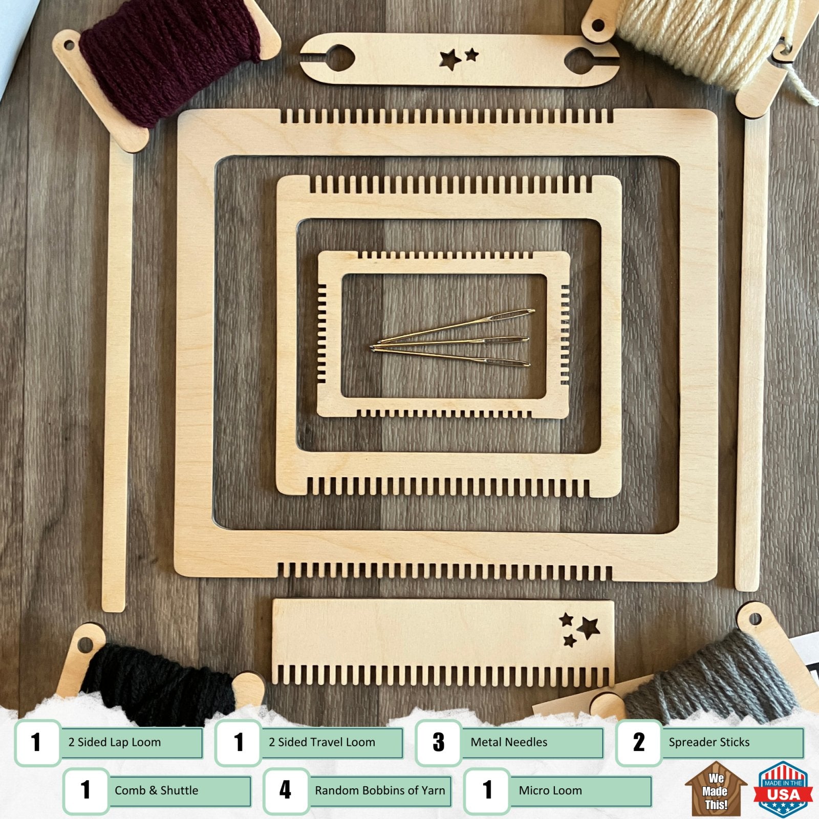 Travel Loom and Lap Loom Kit with yarn and accessories 1/4" Thick Lap Loom, Travel Loom and Tiny Loom Kit with yarn and accessories Art & Crafting Materials Raven King Crafts