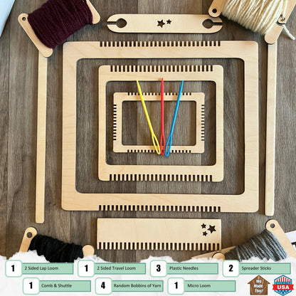 Travel Loom and Lap Loom Kit with yarn and accessories 1/4" Thick Lap Loom, Travel Loom and Tiny Loom Kit with yarn and accessories Art & Crafting Materials Raven King Crafts
