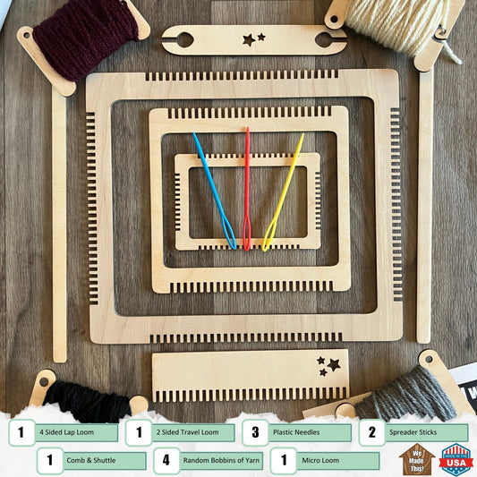 Travel Loom and Lap Loom Kit with yarn and accessories 1/4" Thick Lap Loom, Travel Loom and Tiny Loom Kit with yarn and accessories Art & Crafting Materials Raven King Crafts