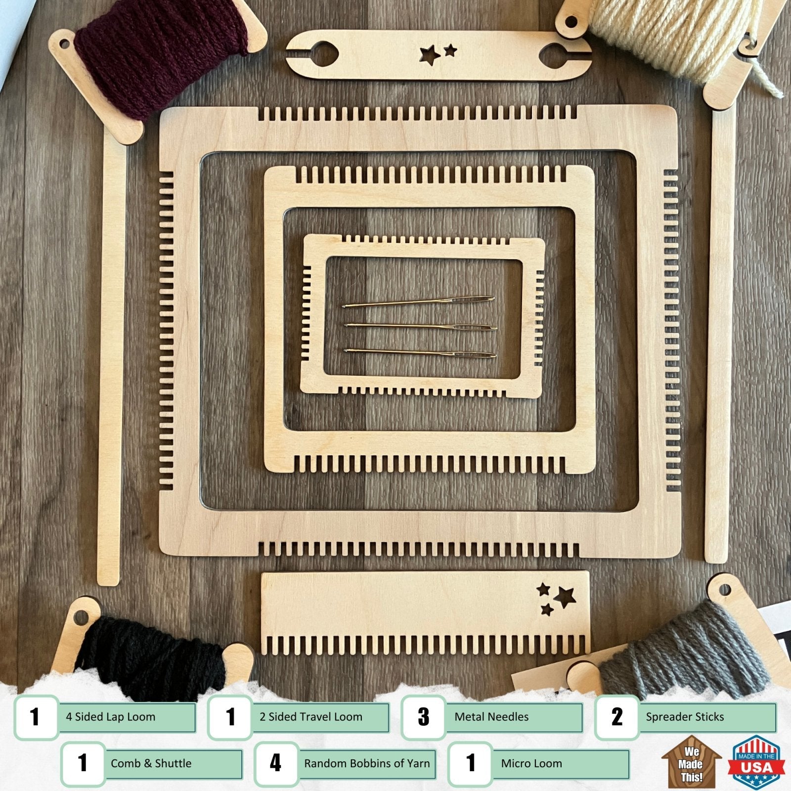Travel Loom and Lap Loom Kit with yarn and accessories 1/4" Thick Lap Loom, Travel Loom and Tiny Loom Kit with yarn and accessories Art & Crafting Materials Raven King Crafts