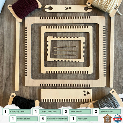 Travel Loom and Lap Loom Kit with yarn and accessories 1/4" Thick Lap Loom, Travel Loom and Tiny Loom Kit with yarn and accessories Art & Crafting Materials Raven King Crafts