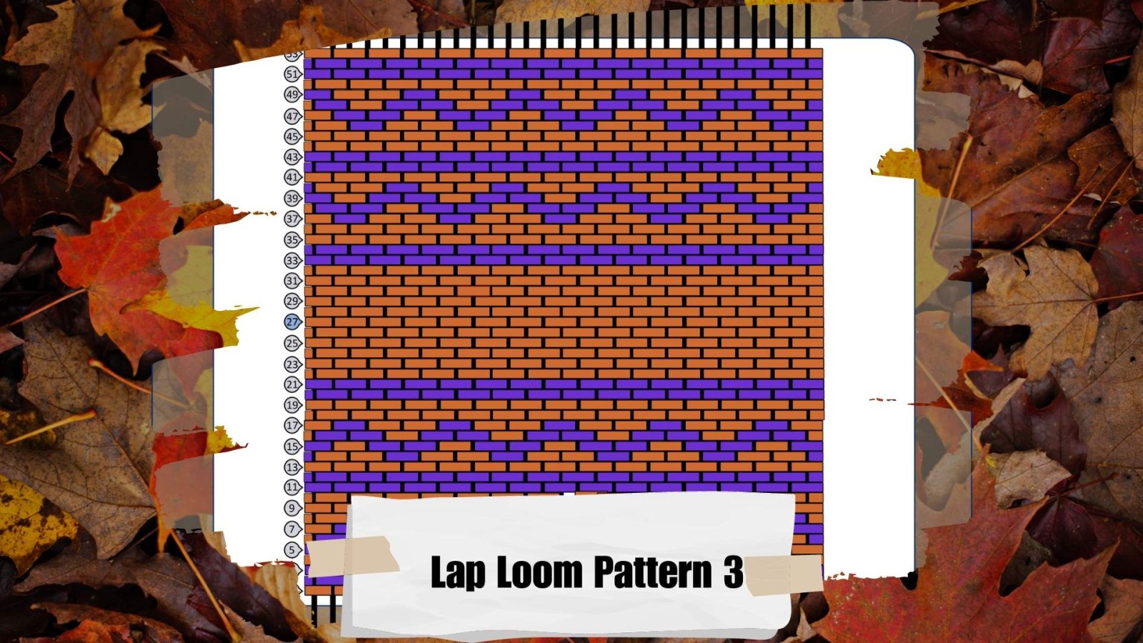 An orange and purple horizontal strip and zig zag loom pattern pdf preview. 