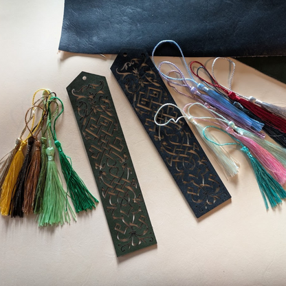 Elvish Style Leather Bookmarks - Pick your color and your tassel