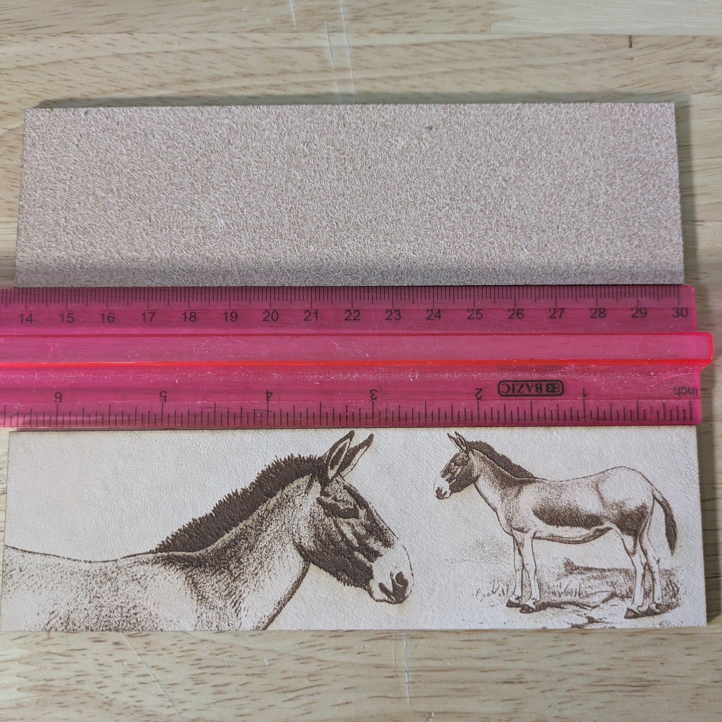 Tibetan wild donkey bookmark next to a ruler.