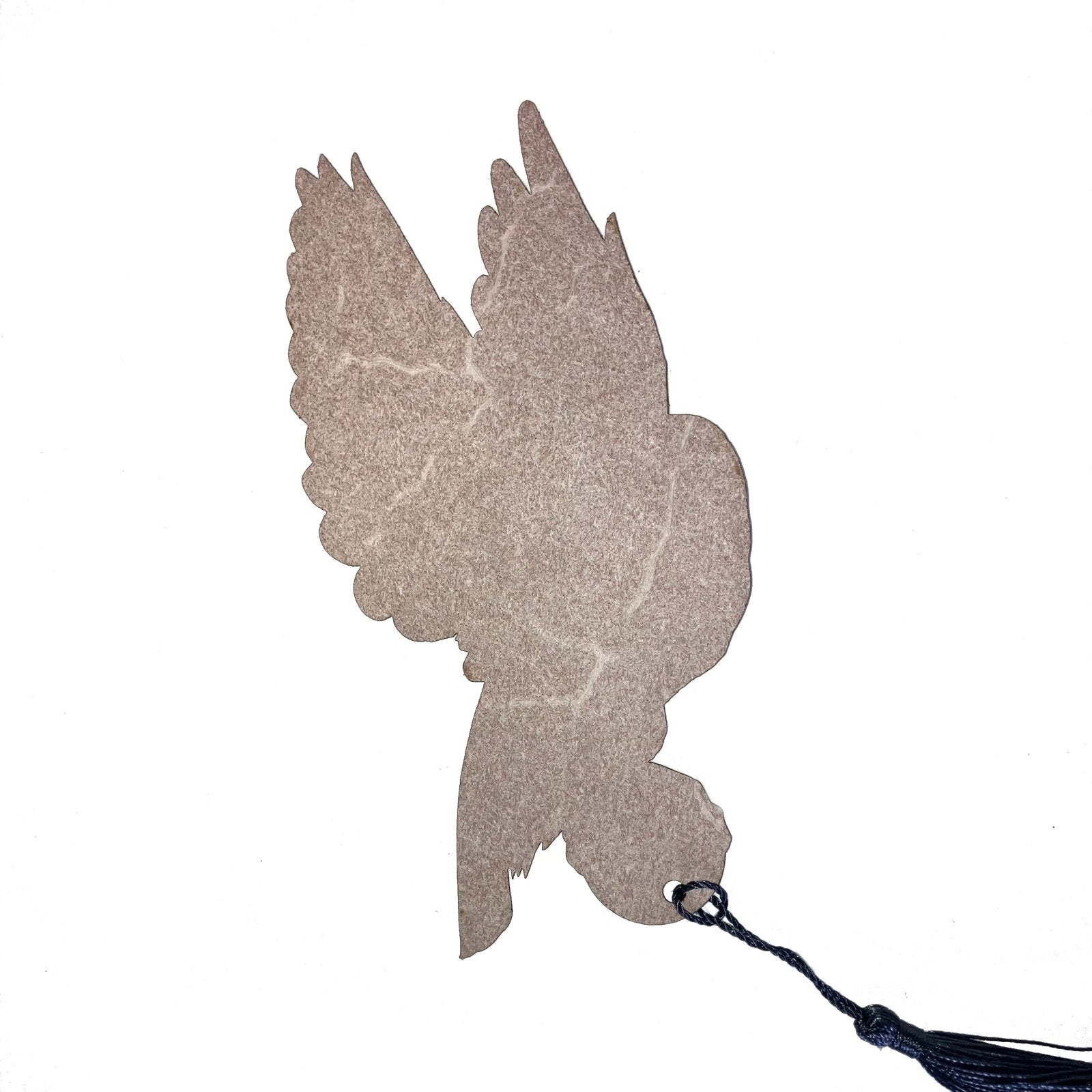 The back of the leather barn owl bookmark is unfinished leather. Barn Owl Bookmark - Leather Bookmarks Raven King Crafts