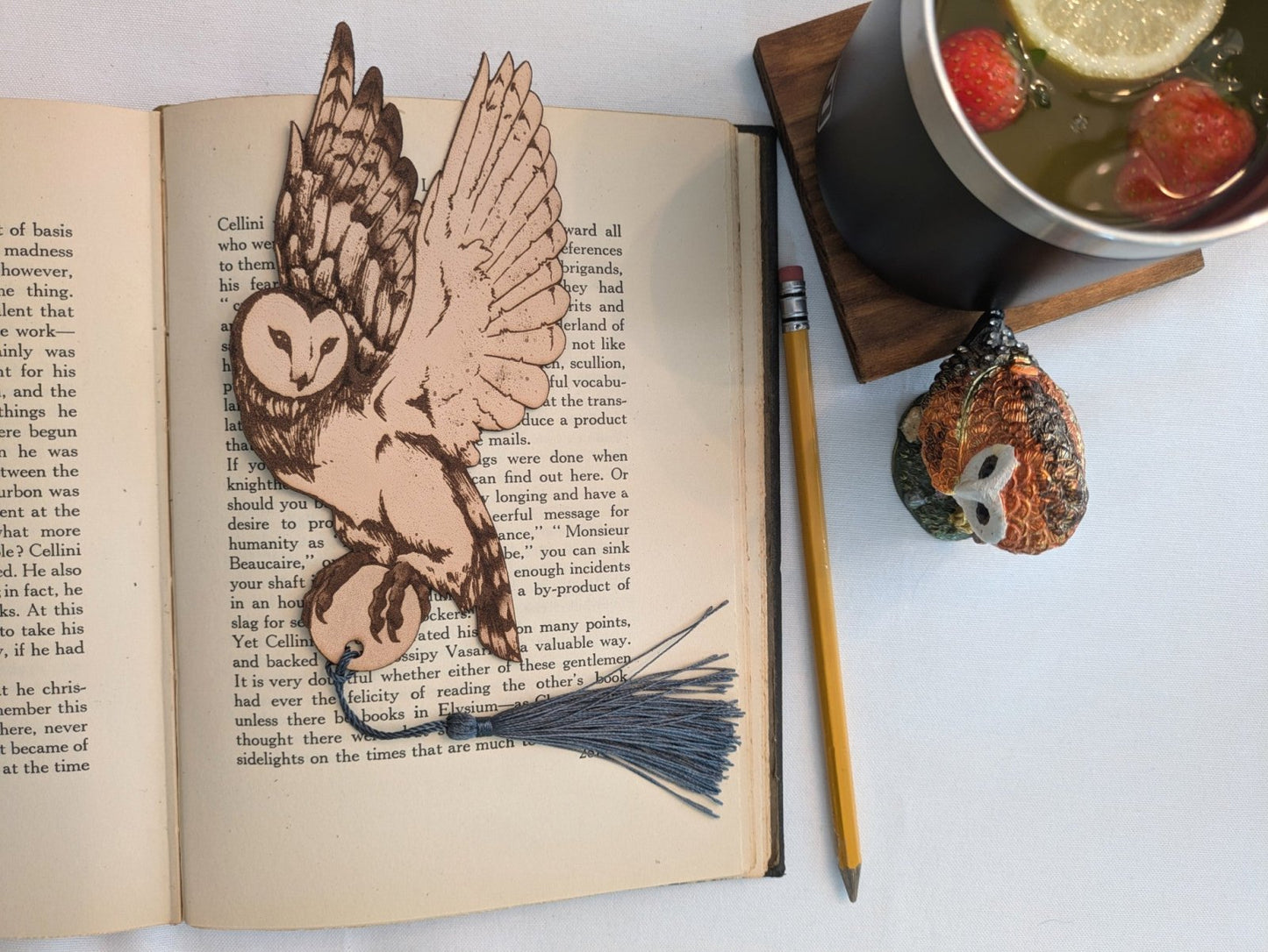 Barn Owl Bookmark - Leather