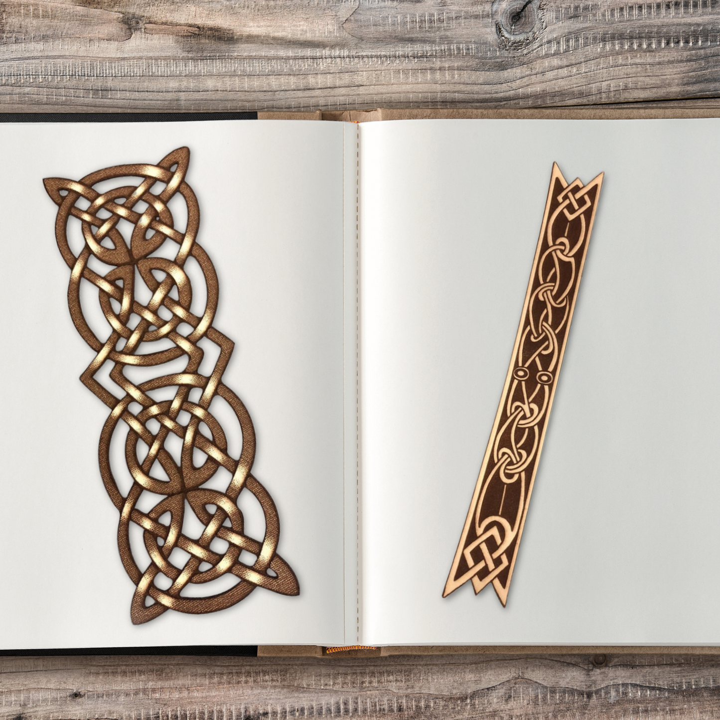 Celtic knot bookmarks next to each other.