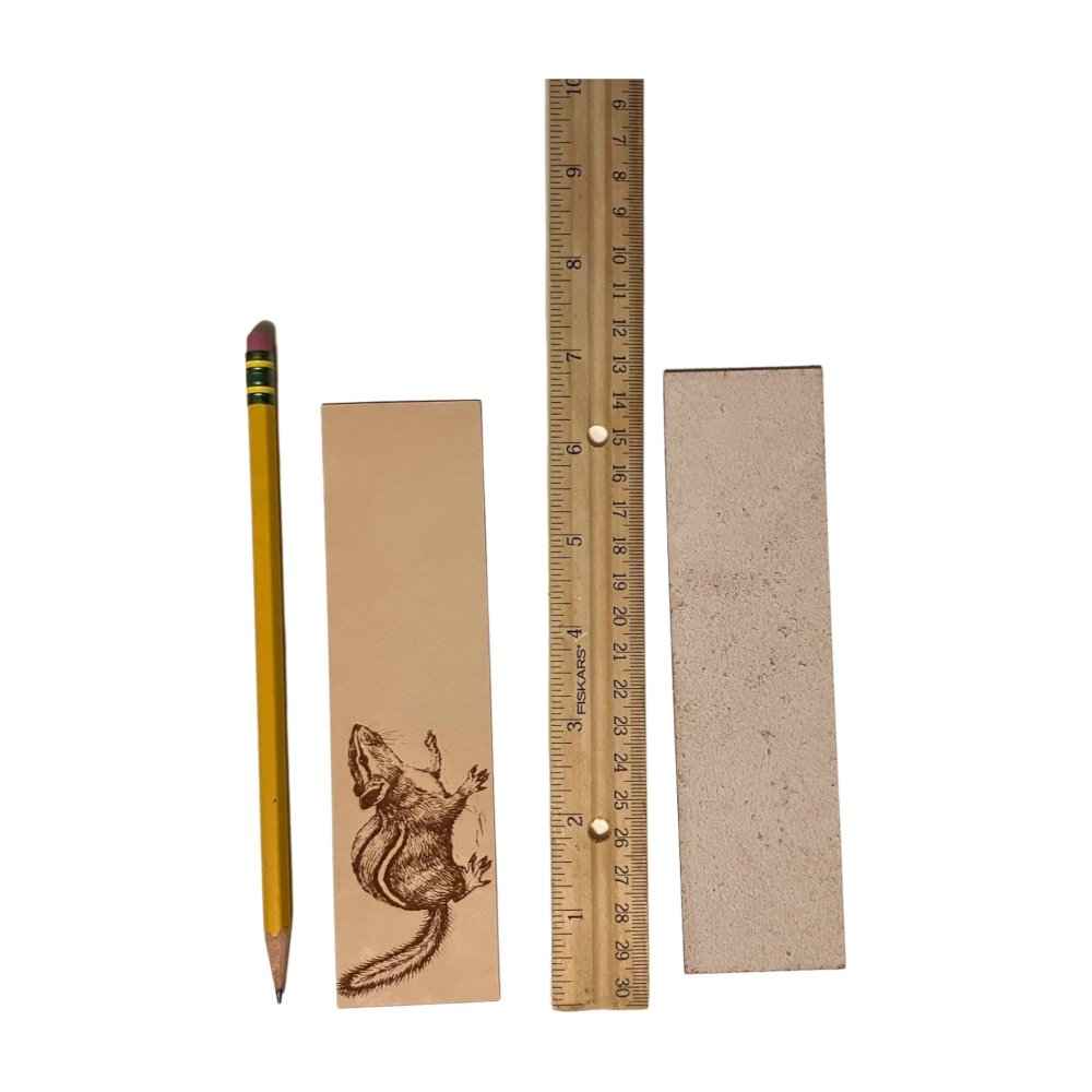 The back of our leather bookmark is unfinished. Chipmunk Bookmark Bookmarks Raven King Crafts