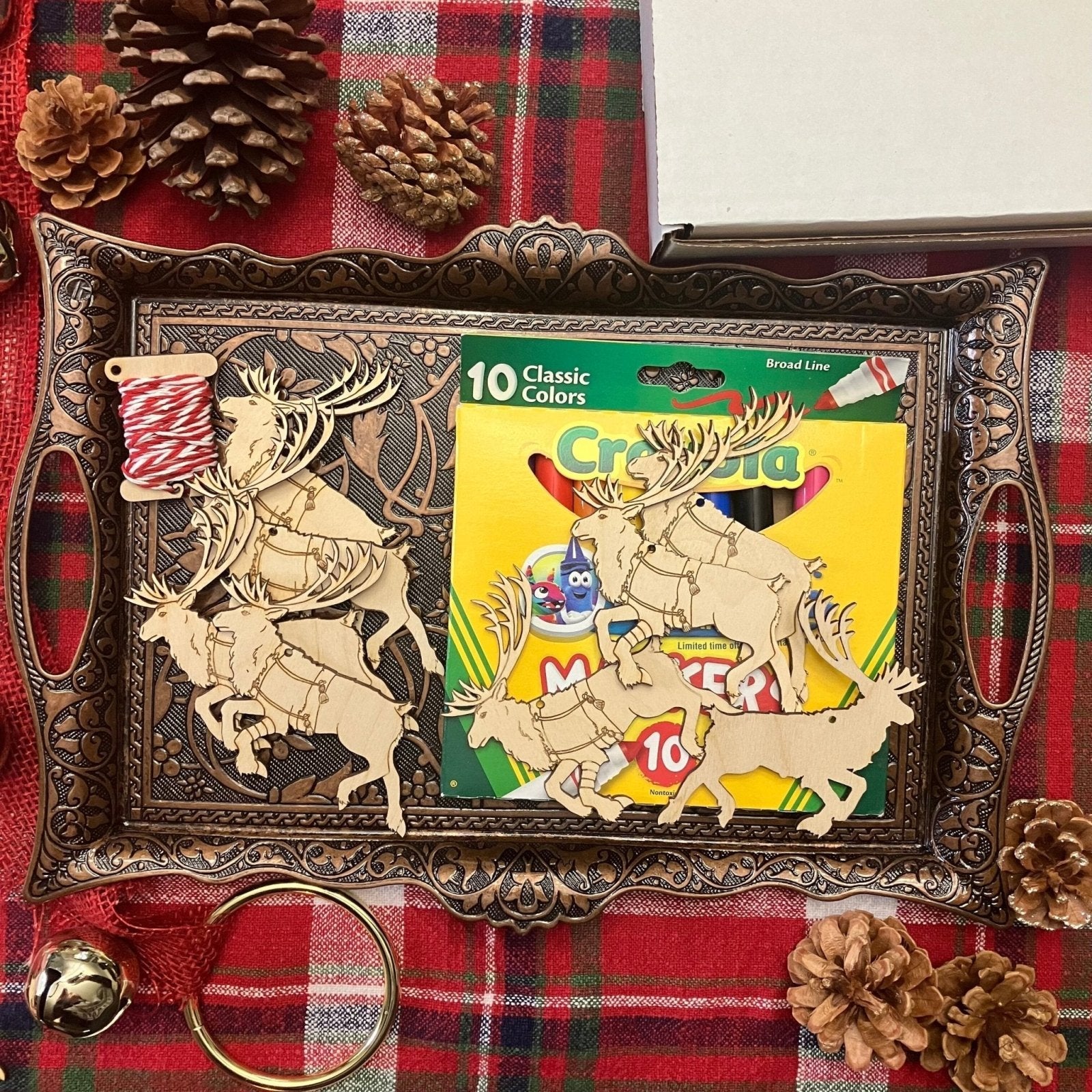 Wooden diy Reindeer ornament kit, 8 reindeer ornaments, markers and string. Christmas Reindeer Shaped Wooden Ornaments Art & Craft Kits Raven King Crafts