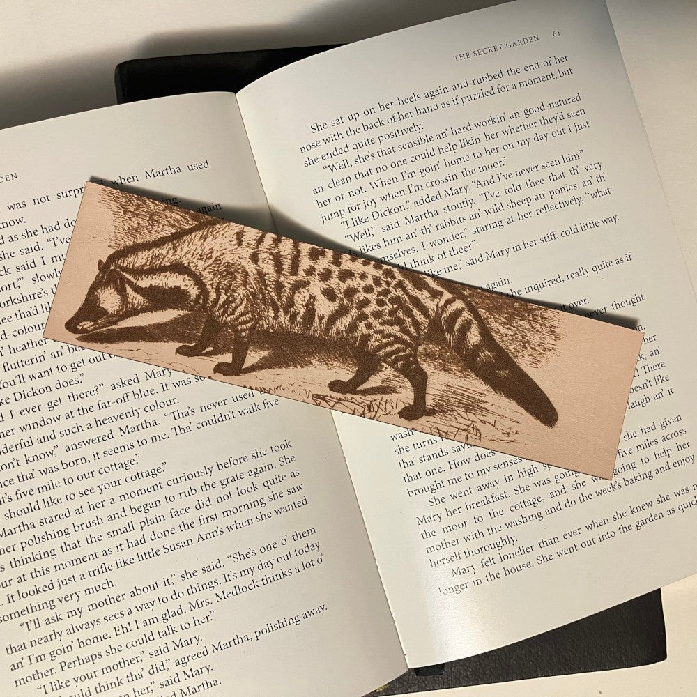 Civet Bookmark - Leather, made by Raven King Crafts from hand selected leather.