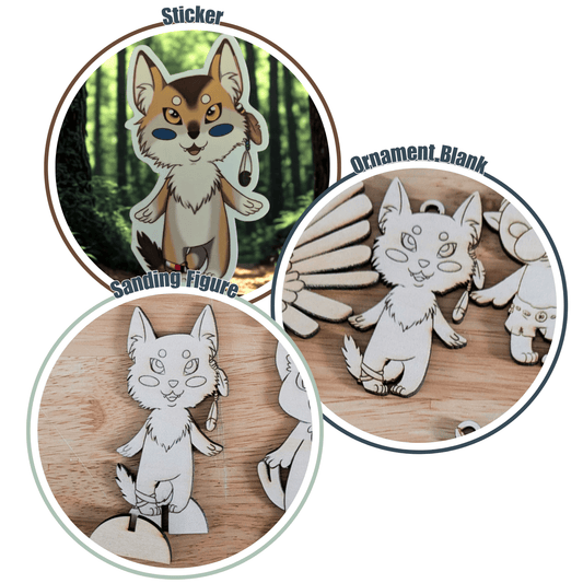 Coyote the Trickster sticker, ornament blank and standing figure set. Coyote the Trickster - Sticker, Ornament Blank & Standing Figure Set Art & Craft Kits Raven King Crafts