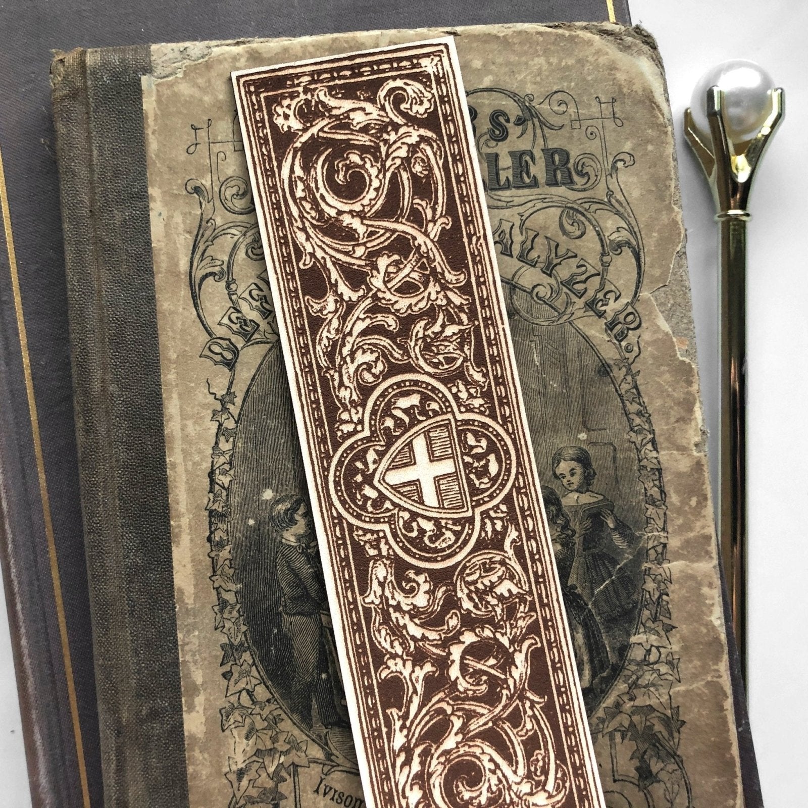 Cross and Shield Leather Bookmark