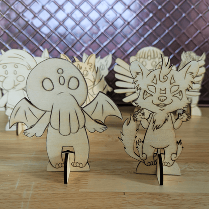 Some of the standing mythos chibis. Cthulhu - Sticker, Ornament Blank & Standing Figure Set Art & Craft Kits Raven King Crafts