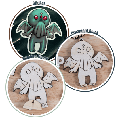 Cthulhu mythos pack includes 1 sticker, 1 ornament blank and 1 standing figure. Cthulhu - Sticker, Ornament Blank & Standing Figure Set Art & Craft Kits Raven King Crafts