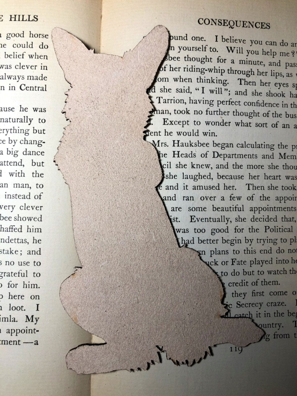 The back of the corgi bookmark is unfinished leather.