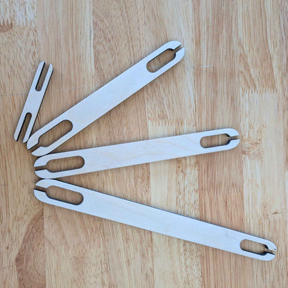 Deep Mouthed Wooden Shuttle Stick Set - 4 Weaving Shuttles