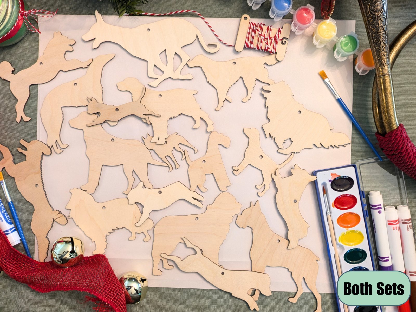 Dog ornament blank sets. A photograph of all the dog ornaments you can get. DIY Dog Ornament Kit - 2 Set Options: Frenchie, shiba, corgi, poodle, pitbul, newfie, setter, terrier, collie, boxer and more! Art & Craft Kits Raven King Crafts