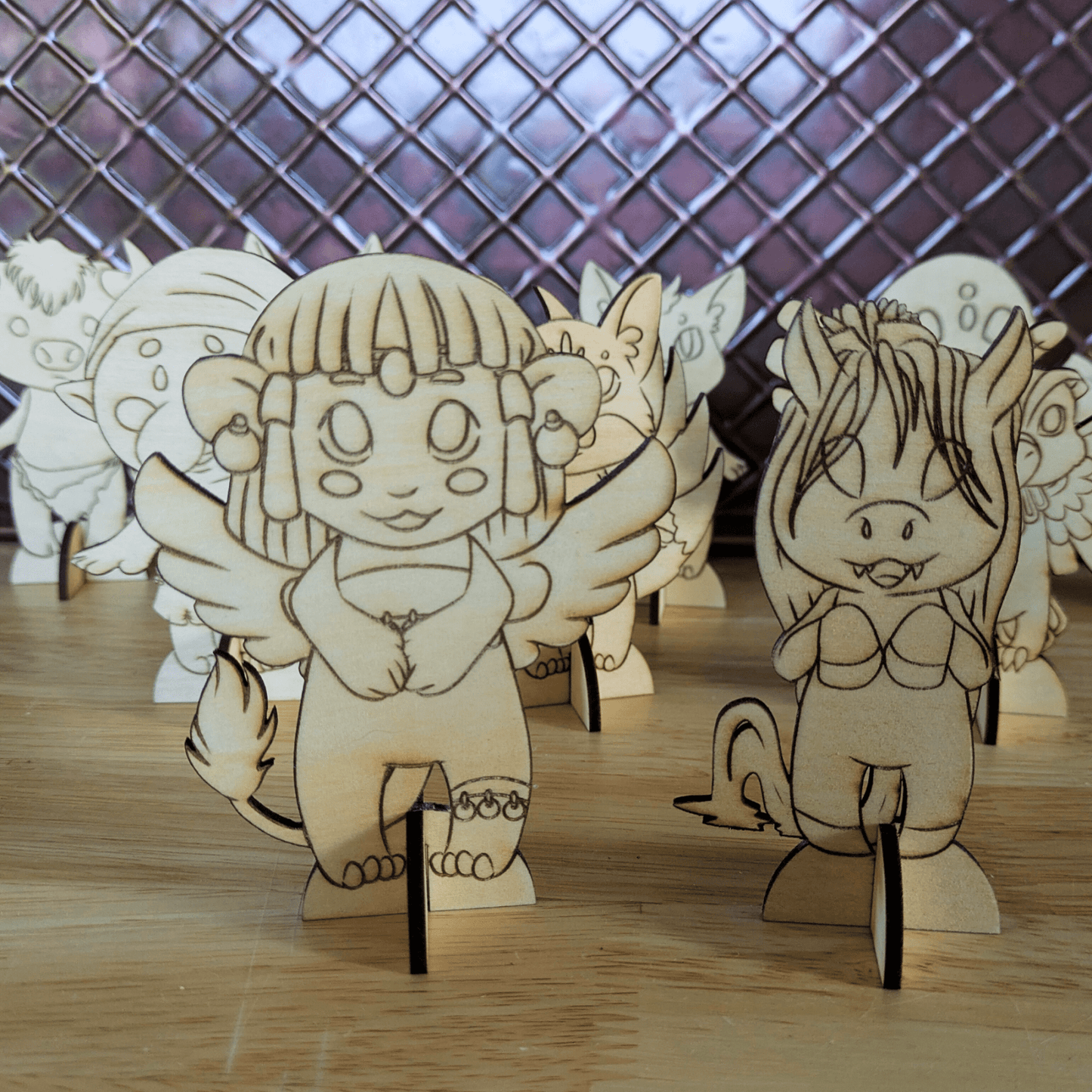 Spinx and kelpie chibi standing figures. DIY Myths, Legends and Monster Chibi Set: Coyote, Cthulhu, Da - jo - ji, Kelpie, Kitsune, Minotaur, Nekomata, Spinx, Thunderbird and Troll Art & Craft Kits Raven King Crafts DIY Myths, Legends and Monster Chibi Set: Coyote, Cthulhu, Da-jo-ji, Kelpie, Kitsune, Minotaur, Nekomata, Spinx, Thunderbird and Troll Art & Craft Kits Raven King Crafts