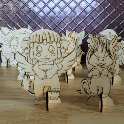 Spinx and kelpie chibi standing figures. DIY Myths, Legends and Monster Chibi Set: Coyote, Cthulhu, Da - jo - ji, Kelpie, Kitsune, Minotaur, Nekomata, Spinx, Thunderbird and Troll Art & Craft Kits Raven King Crafts DIY Myths, Legends and Monster Chibi Set: Coyote, Cthulhu, Da-jo-ji, Kelpie, Kitsune, Minotaur, Nekomata, Spinx, Thunderbird and Troll Art & Craft Kits Raven King Crafts
