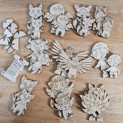 Mythological chibi ornaments and standing figurines. Left top to bottom right: Coyote, Cthulhu, Dajoji, Minotaur, Thunderbird, Troll, Nekomata, Spinx and Kitsune. DIY Myths, Legends and Monster Chibi Set: Coyote, Cthulhu, Da - jo - ji, Kelpie, Kitsune, Minotaur, Nekomata, Spinx, Thunderbird and Troll Art & Craft Kits Raven King Crafts DIY Myths, Legends and Monster Chibi Set: Coyote, Cthulhu, Da-jo-ji, Kelpie, Kitsune, Minotaur, Nekomata, Spinx, Thunderbird and Troll Art & Craft Kits Raven King 