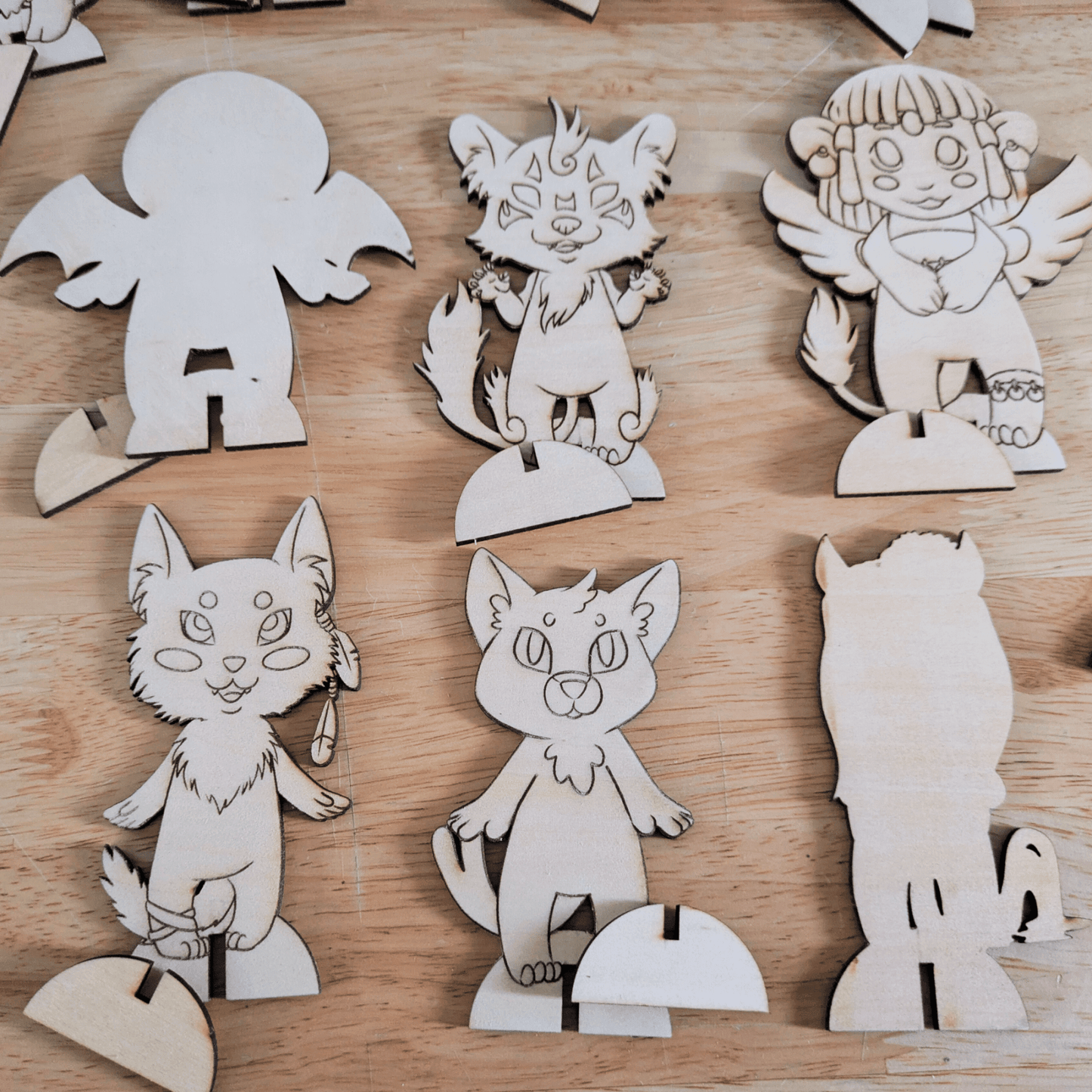 Mythical chibi standing figures top left to bottom right: Dajoji, Spinx, Coyote and Nekomata and the others are flipped over to show the unfinished backs. DIY Myths, Legends and Monster Chibi Set: Coyote, Cthulhu, Da - jo - ji, Kelpie, Kitsune, Minotaur, Nekomata, Spinx, Thunderbird and Troll Art & Craft Kits Raven King Crafts DIY Myths, Legends and Monster Chibi Set: Coyote, Cthulhu, Da-jo-ji, Kelpie, Kitsune, Minotaur, Nekomata, Spinx, Thunderbird and Troll Art & Craft Kits Raven King Crafts