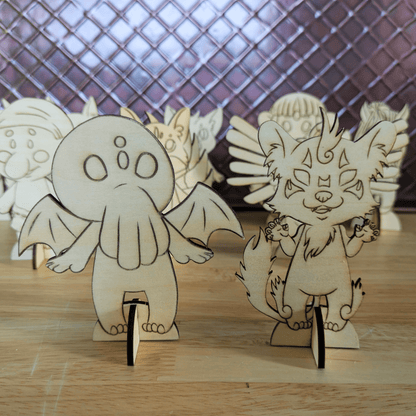 Chibi Cthulhu and Dajoji standing figures. DIY Myths, Legends and Monster Chibi Set: Coyote, Cthulhu, Da - jo - ji, Kelpie, Kitsune, Minotaur, Nekomata, Spinx, Thunderbird and Troll Art & Craft Kits Raven King Crafts DIY Myths, Legends and Monster Chibi Set: Coyote, Cthulhu, Da-jo-ji, Kelpie, Kitsune, Minotaur, Nekomata, Spinx, Thunderbird and Troll Art & Craft Kits Raven King Crafts