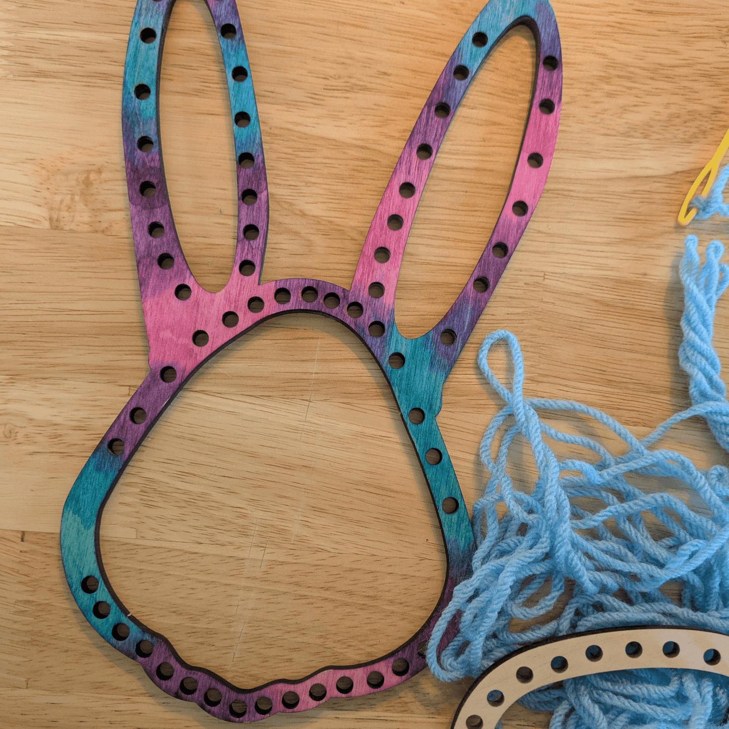 An example of the rabbit loom colored, which you can do as it is wood. Easter Bunny and Egg Loom Kit Art & Craft Kits Raven King Crafts