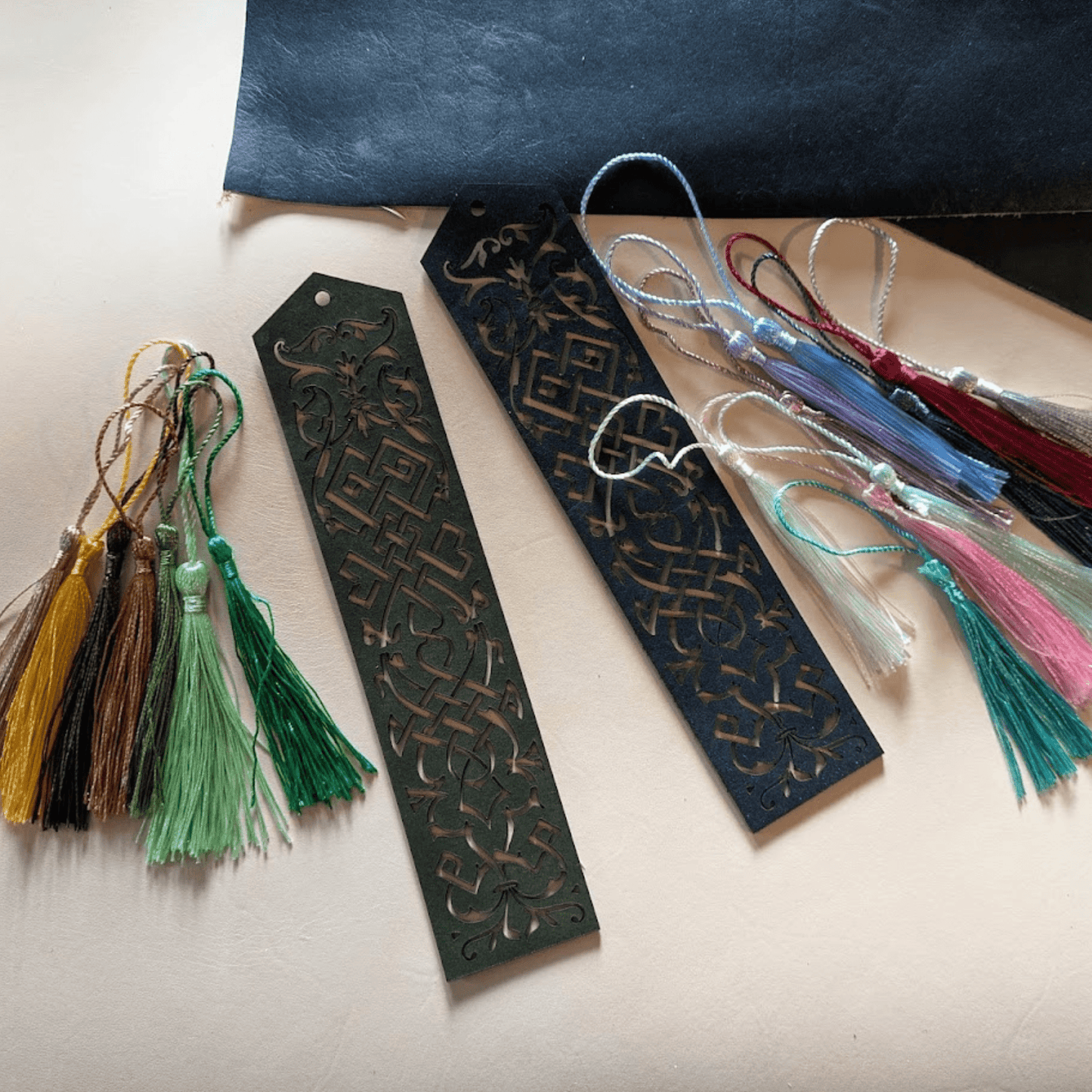 Elvish Style Leather Bookmarks - Pick your color and your tassel Elvish Style Leather Bookmarks - Pick your color and your tassel Bookmarks Raven King Crafts