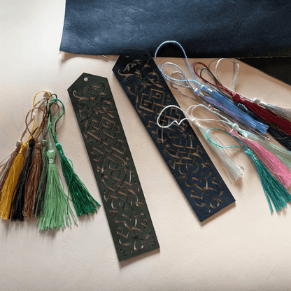 Elvish Style Leather Bookmarks - Pick your color and your tassel Elvish Style Leather Bookmarks - Pick your color and your tassel Bookmarks Raven King Crafts