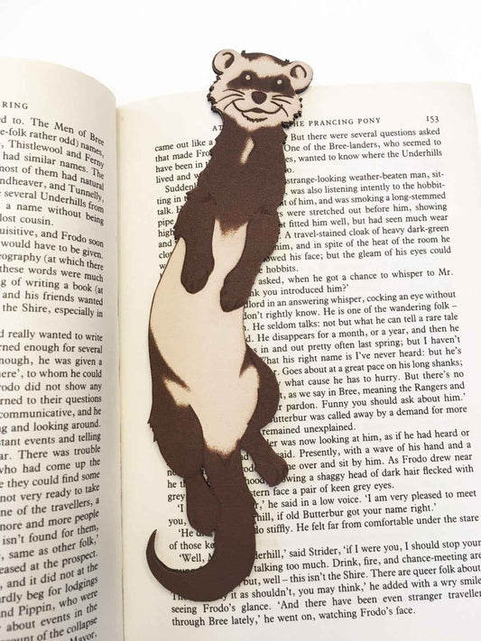 A leather bookmark shaped like a ferret. Ferret Bookmark Made From Hand Selected Leather Bookmarks Raven King Crafts