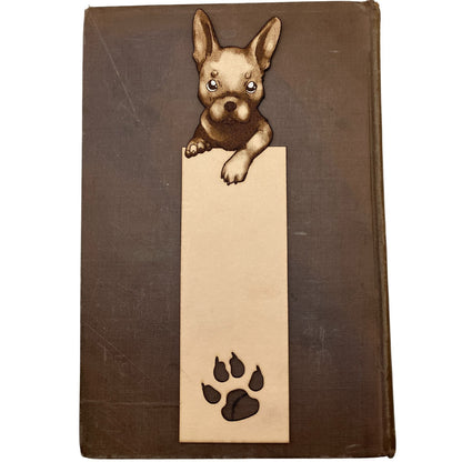 The leather French Bulldog bookmark with painted white highlights but not personalized. French Bulldog Bookmark Bookmarks Raven King Crafts