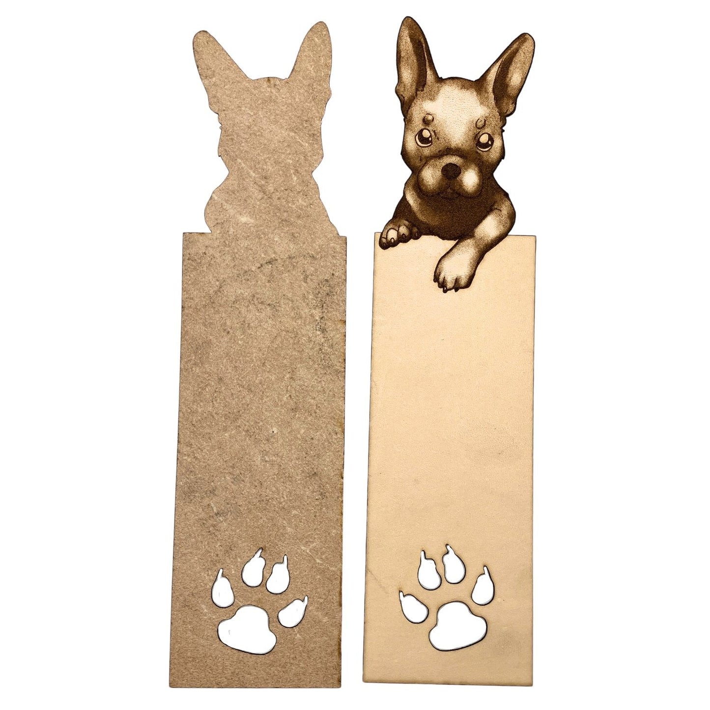 The non personalized and unpainted leather French Bulldog bookmarks.