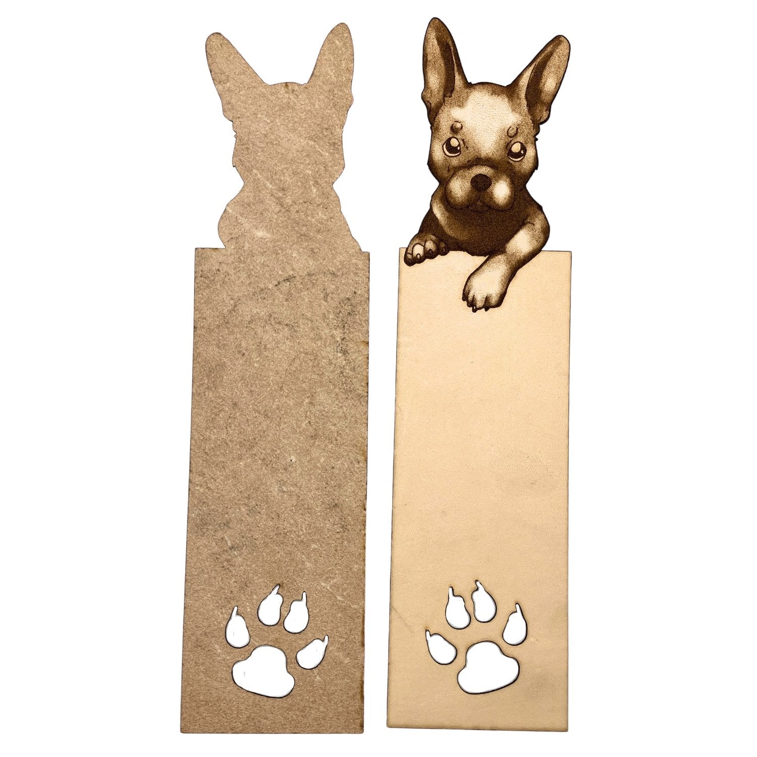 The non personalized and unpainted leather French Bulldog bookmarks. French Bulldog Bookmark Bookmarks Raven King Crafts