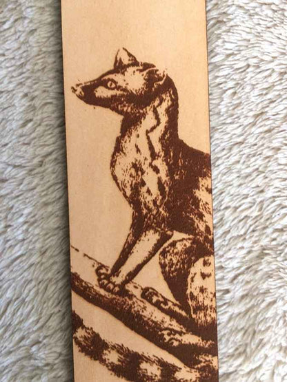 Historical genet illustration engraved on a leather bookmark. Genet Leather Bookmark Bookmarks Raven King Crafts