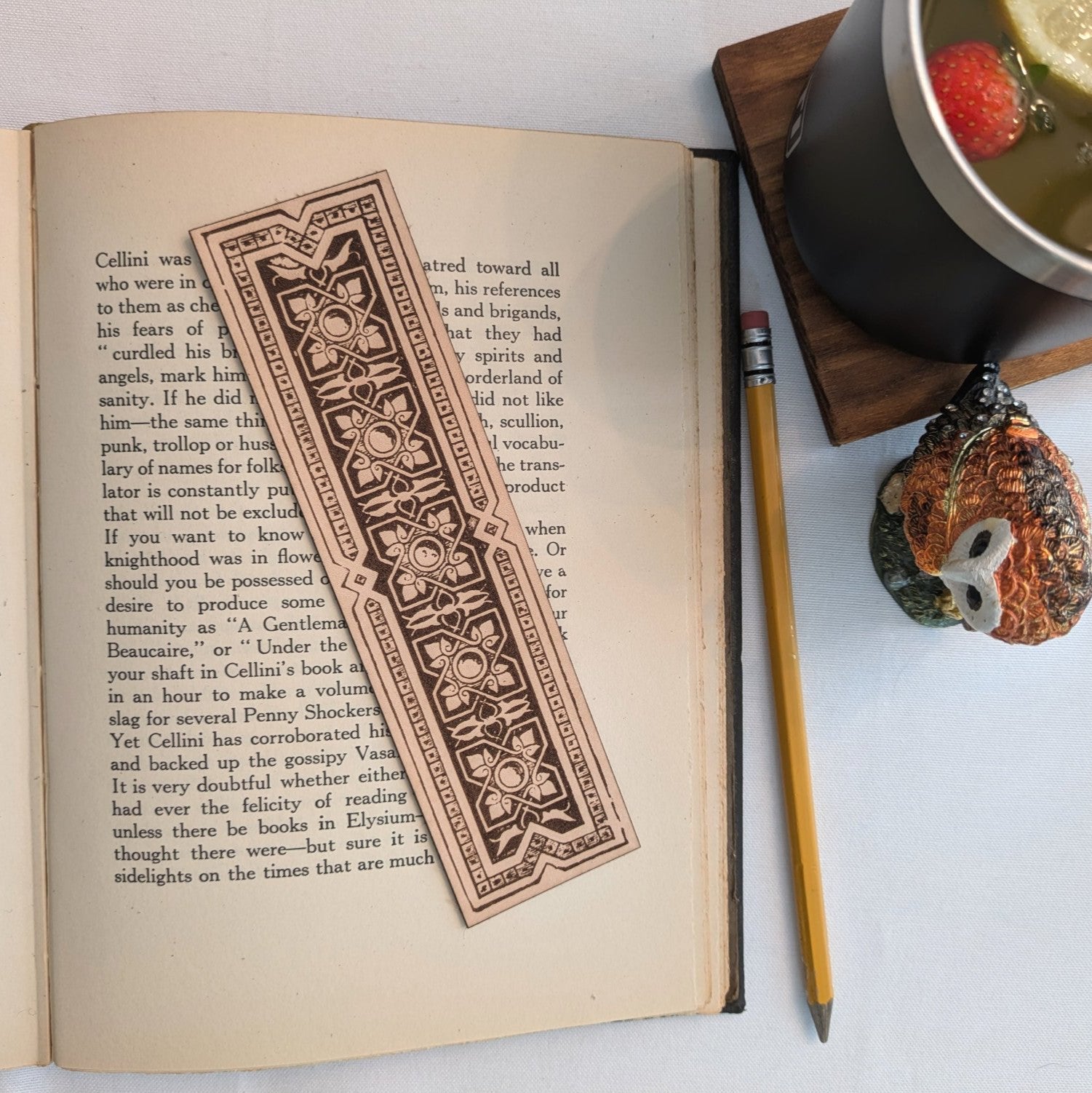 Geometric Decorative Bookmark - Leather