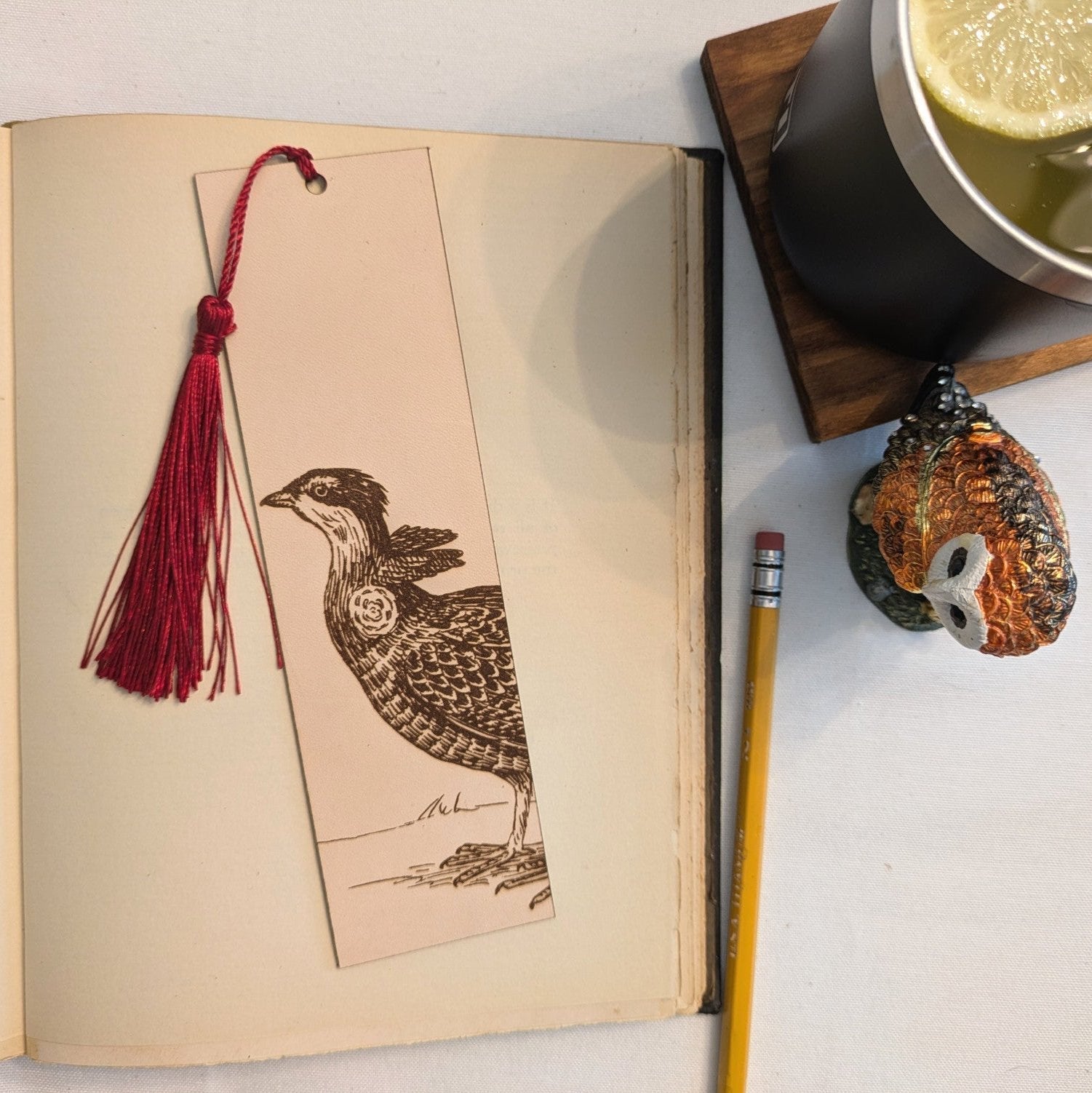 Greater Prairie Chicken Bird Bookmark - Leather Greater Prairie Chicken Bird Bookmark - Leather Bookmarks Raven King Crafts