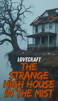 The cover of H.P. Lovecrafts' The Strang High House in the Mist. For our free book and audio book link list. The image appears AI generated.