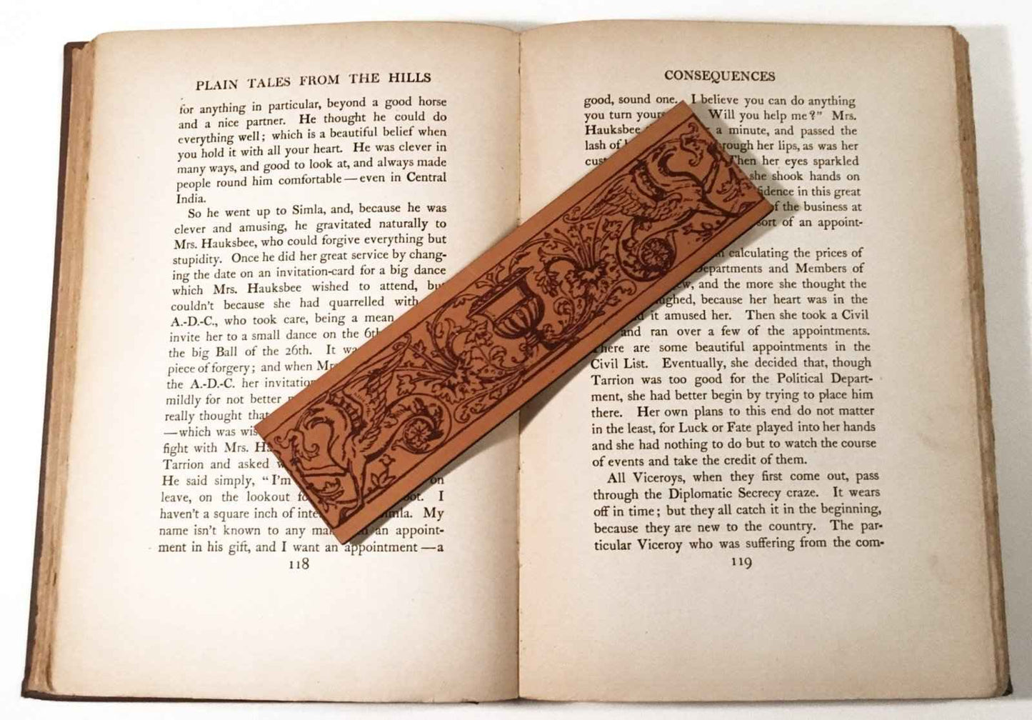 A leather bookmark engraved with the antique art of a hippogriff, the mythical beast. Historical Hippogriff Leather Bookmark Bookmarks Raven King Crafts